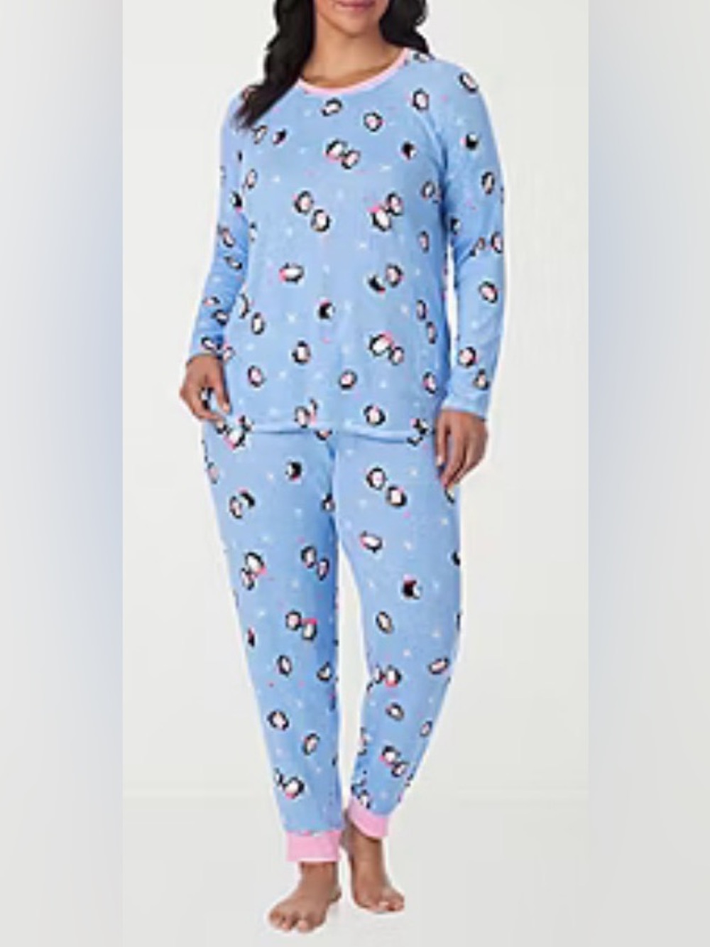 Cuddl Duds Round Neck Long Sleeve 2-pc Pajama Sets Penguin Blue size S